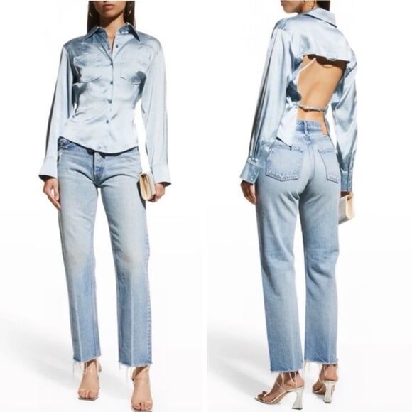 Moussy Vintage Ashleys Wide Straight Jean in Light Blue Size 29 - Picture 1 of 12